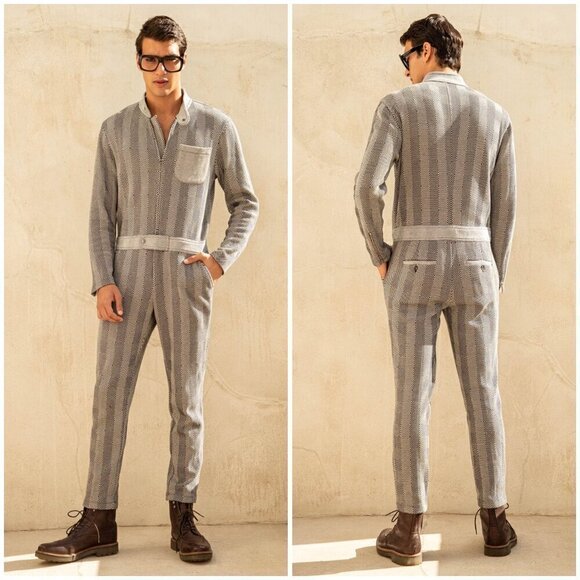 MR TURK by TRINA TURK Dean Jumpsuit ~ Soft Diamond Stripe Knit Print Large L NWT - Picture 2 of 12